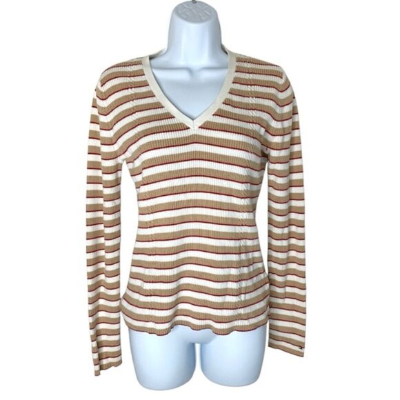 Tommy Hilfiger Women's Stripe Sweater V-neck Pullover Vintage 2000 Preppy Size M - Picture 2 of 16